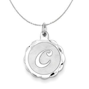 Silver, Sarah Collection 15mm Brocaded Disc Initial C Necklace - 18 In